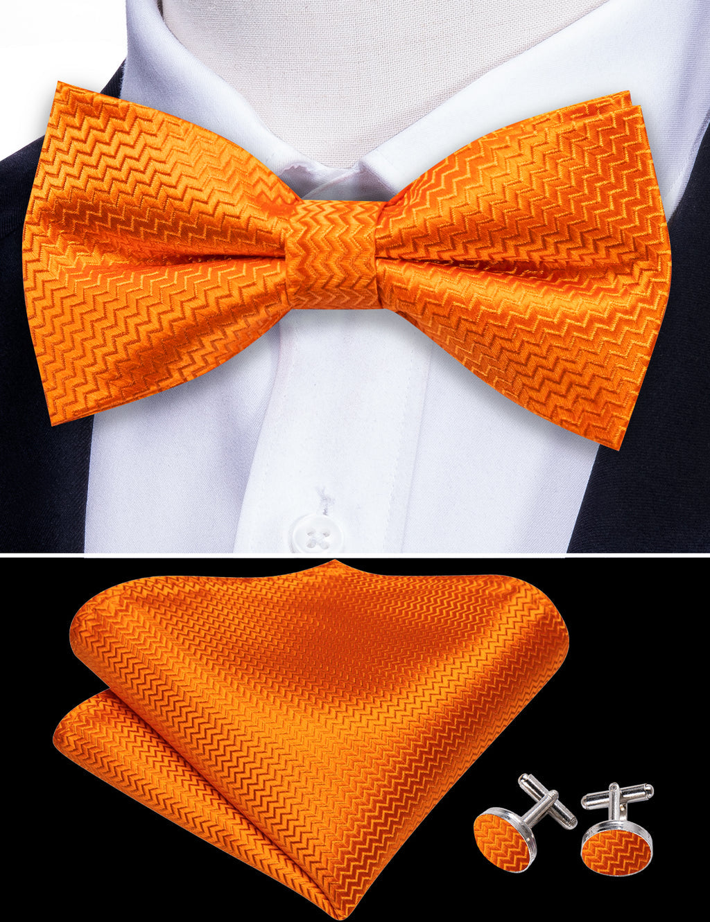 Orange Curve Silk Bow Tie Set bow ties - Sophisticated Gentlemen