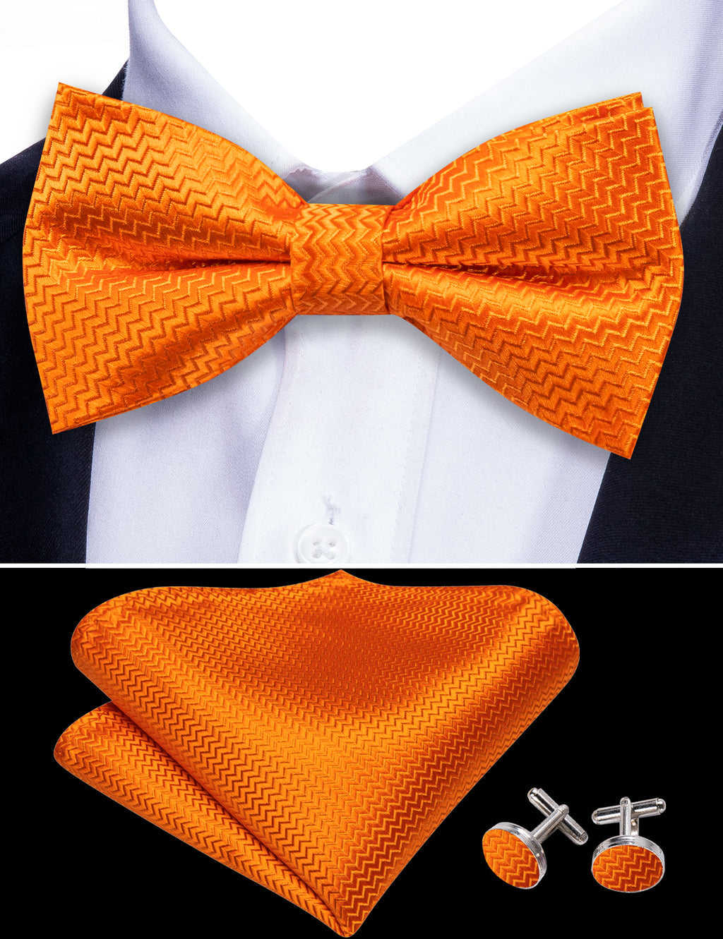 Orange Curve Silk Bow Tie Set bow ties - Sophisticated Gentlemen