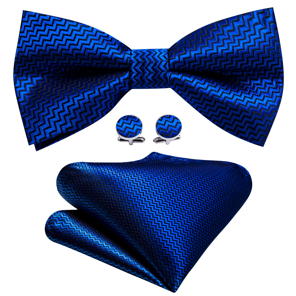 Cobalt Blue Curve Silk Bow Tie Set bow ties - Sophisticated Gentlemen