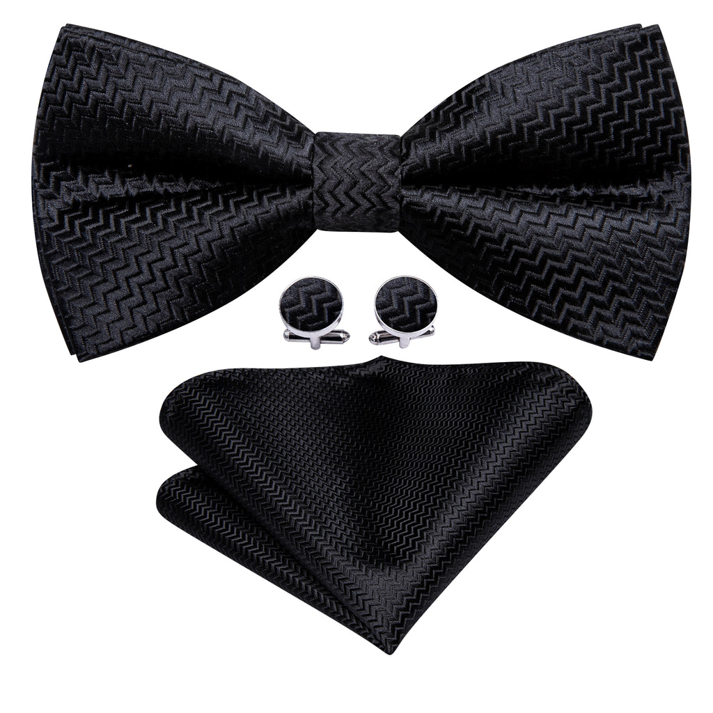 Black Curve Silk Bow Tie Set bow ties - Sophisticated Gentlemen