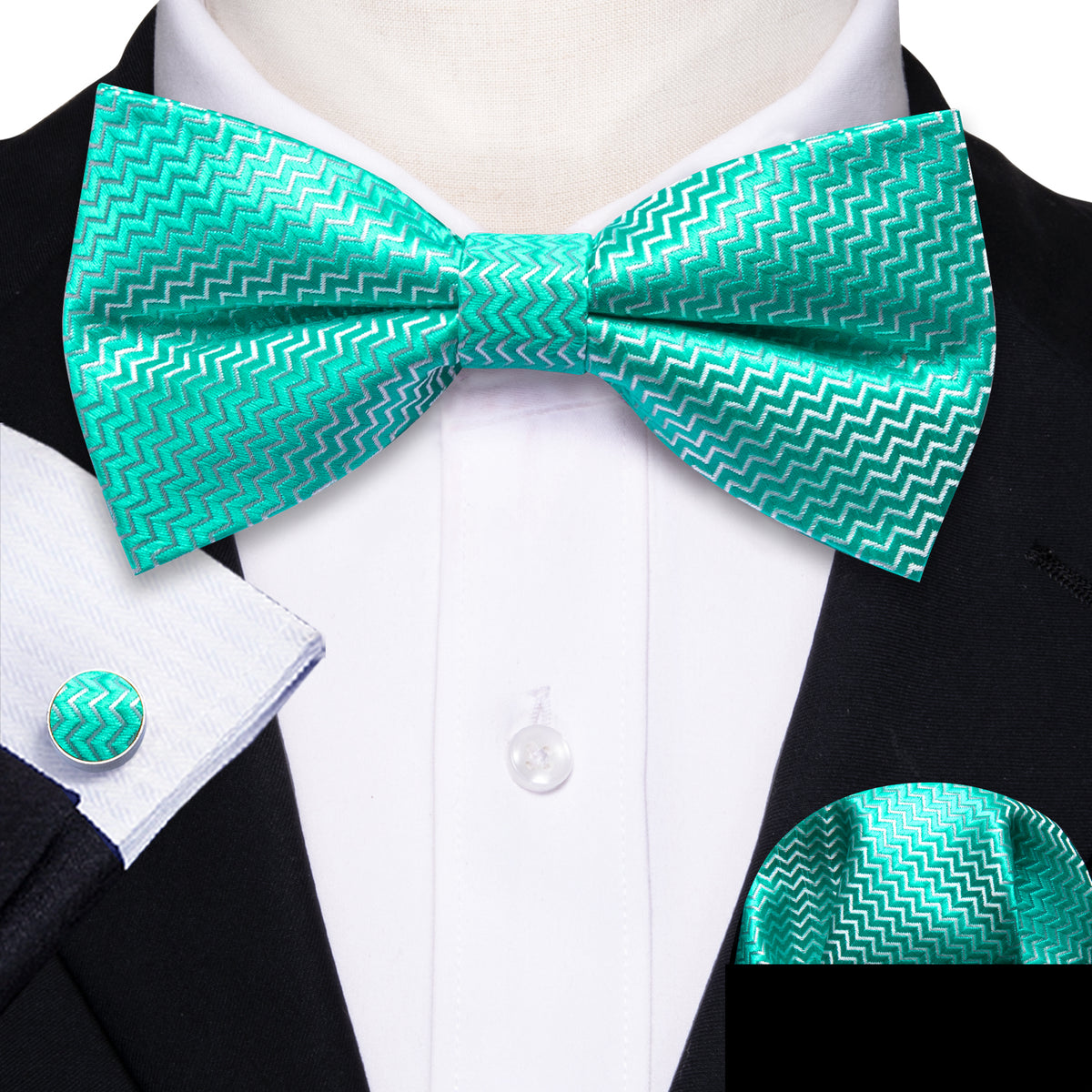 Teal Green Aqua Curve Bow Tie Set bow ties - Sophisticated Gentlemen