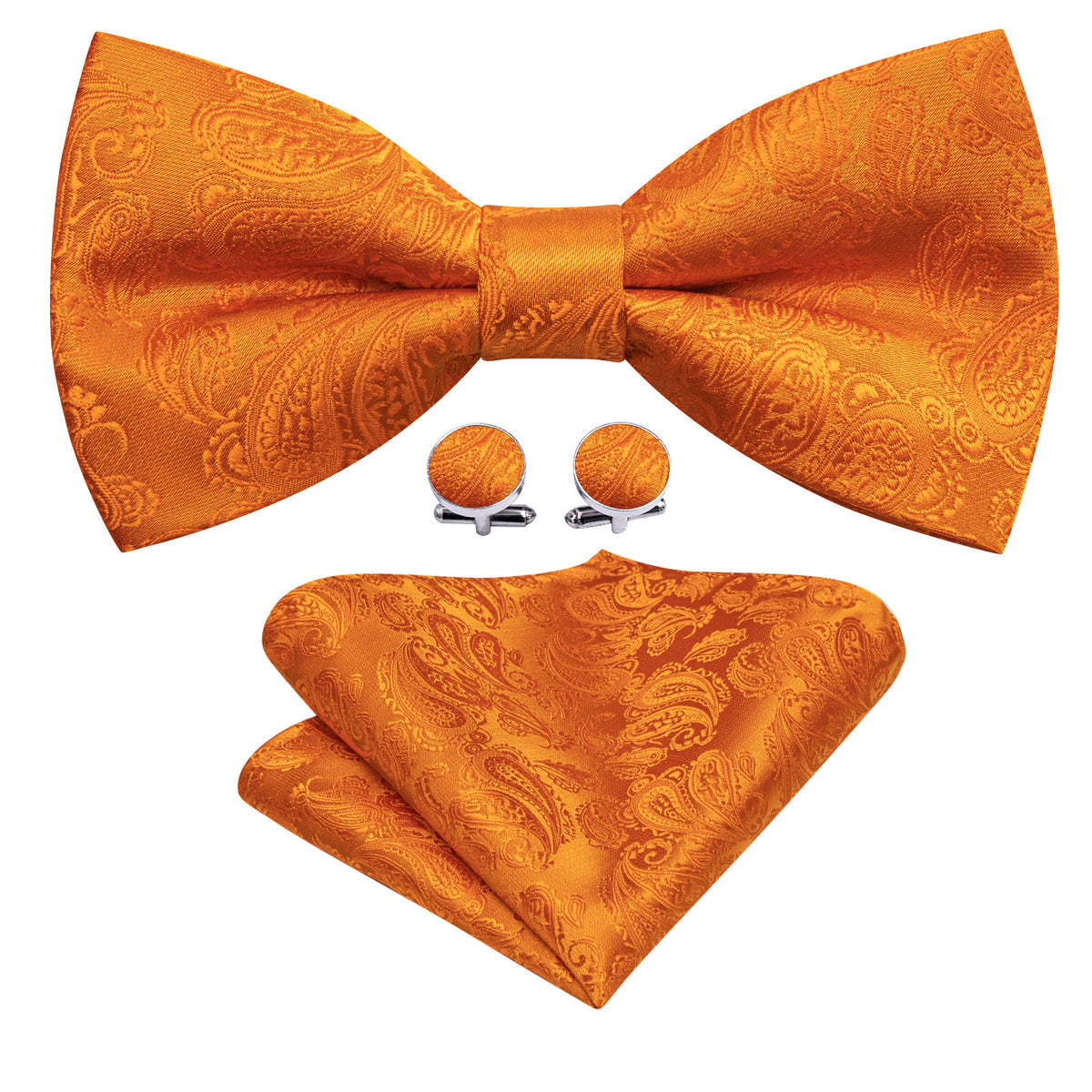 Orange Paisley Silk Bow Tie Set bow ties - Sophisticated Gentlemen