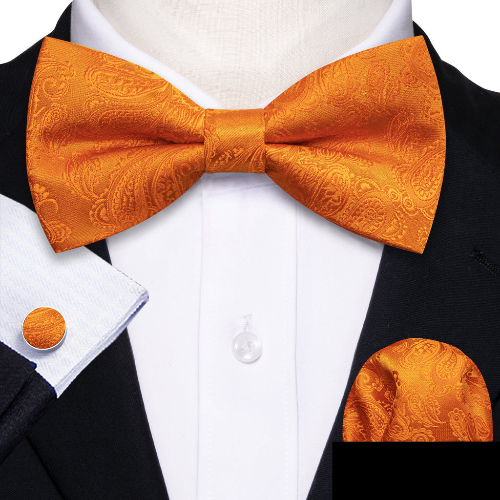 Orange Paisley Silk Bow Tie Set bow ties - Sophisticated Gentlemen
