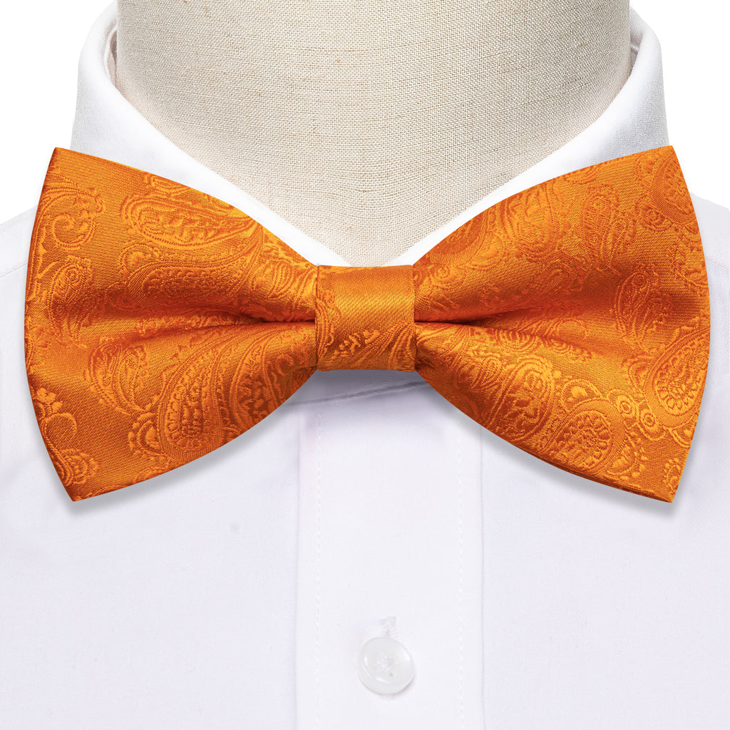 Orange Paisley Silk Bow Tie Set bow ties - Sophisticated Gentlemen