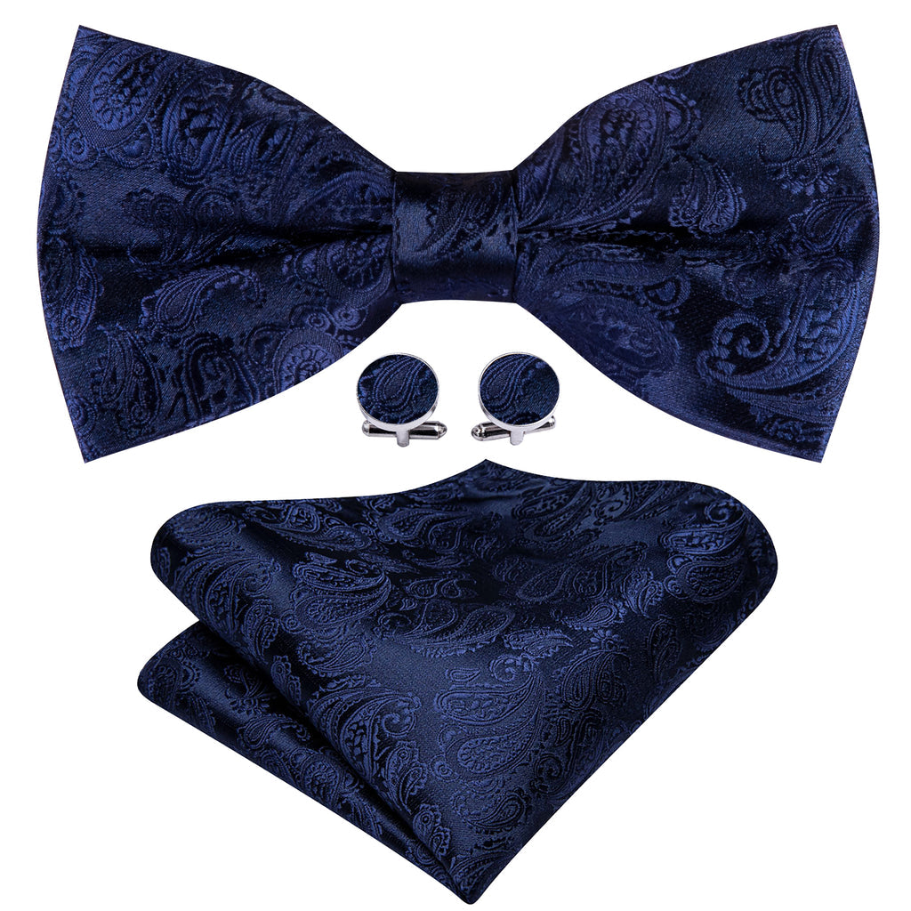 Salvia Blue Paisley Silk Bow Tie Set bow ties - Sophisticated Gentlemen
