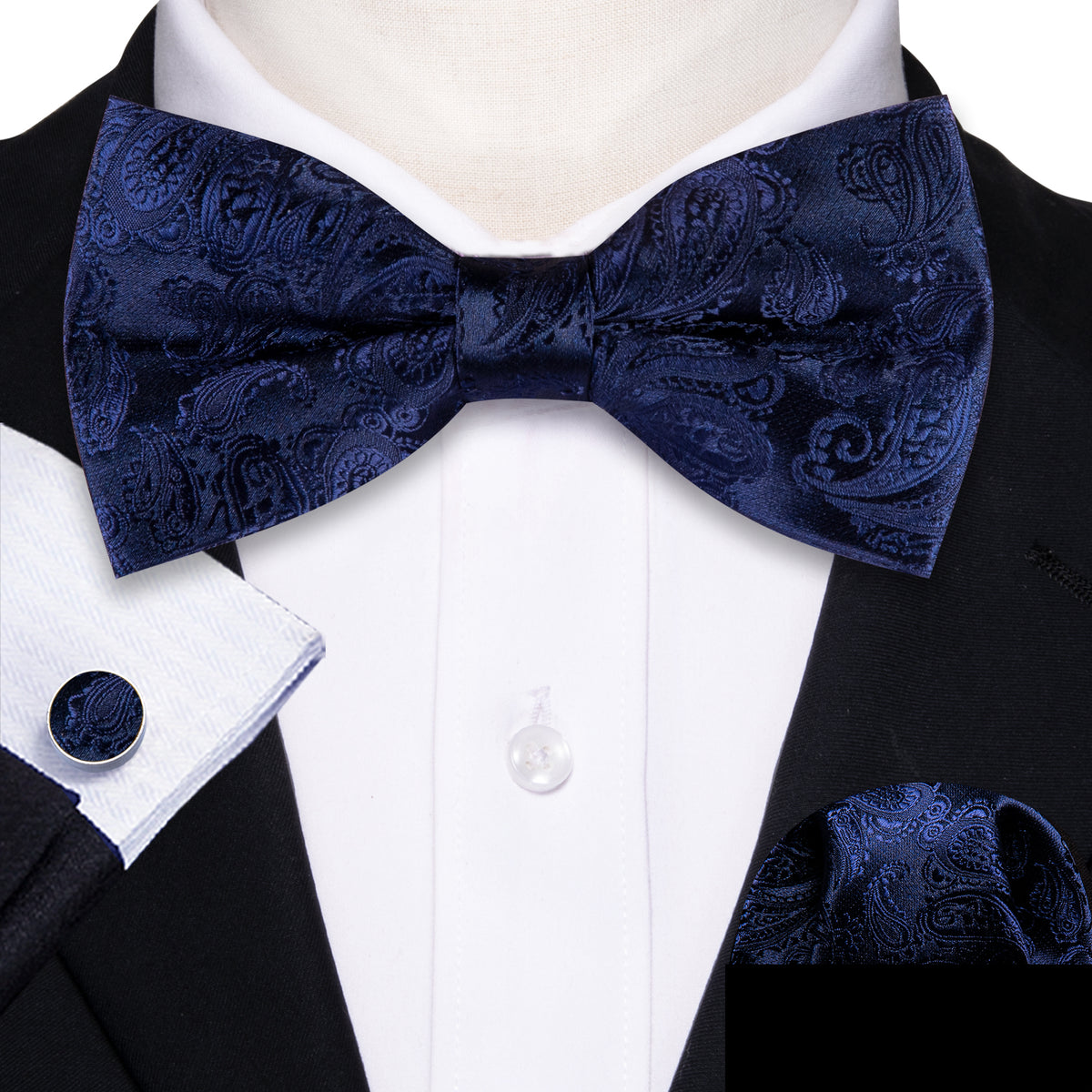 Salvia Blue Paisley Silk Bow Tie Set bow ties - Sophisticated Gentlemen