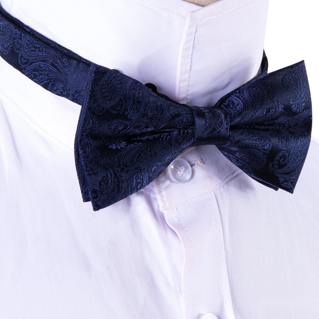 Salvia Blue Paisley Silk Bow Tie Set bow ties - Sophisticated Gentlemen
