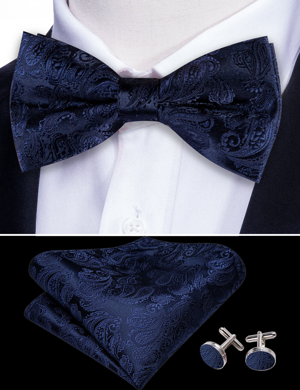 Salvia Blue Paisley Silk Bow Tie Set bow ties - Sophisticated Gentlemen