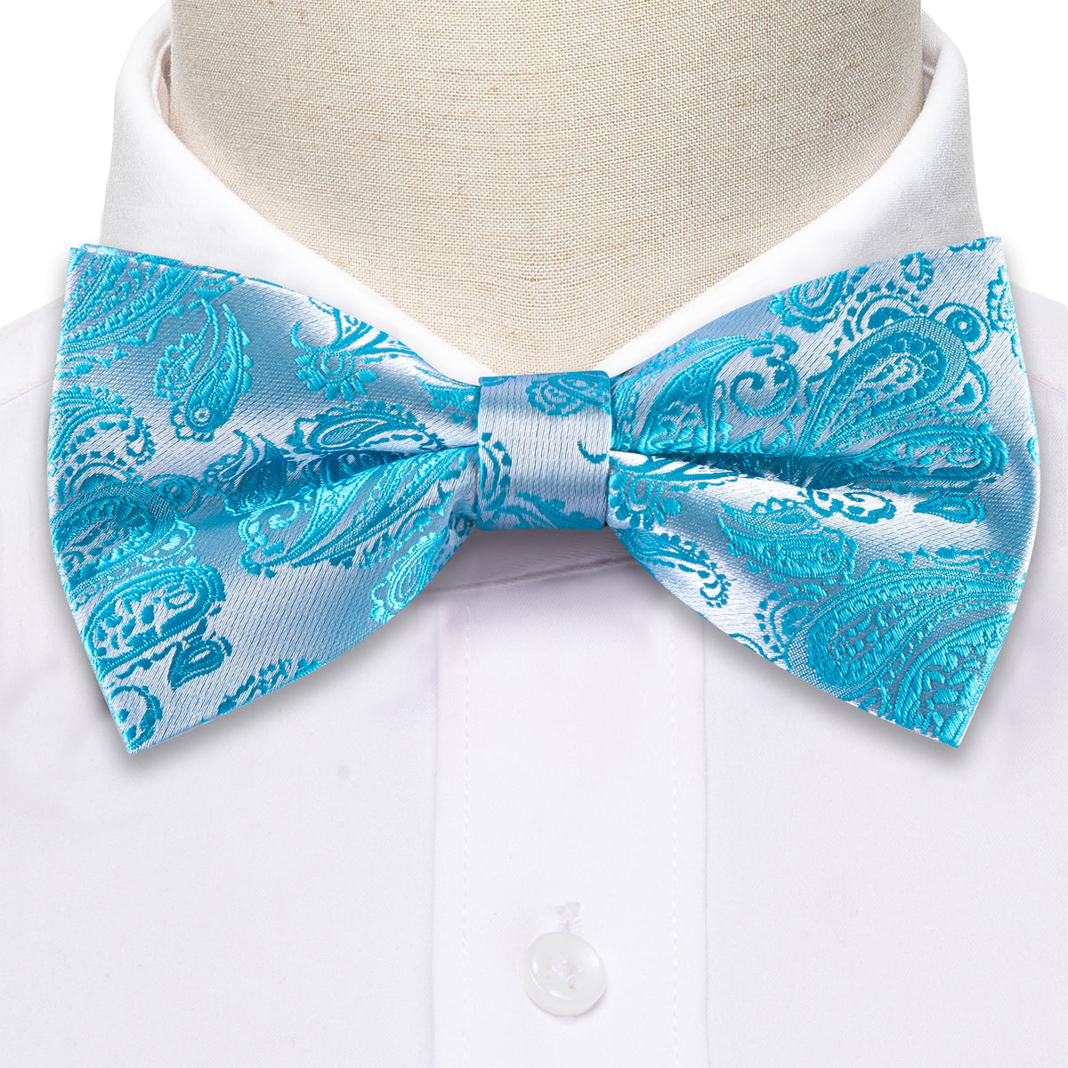 Pale Blue Silver Paisley Silk Bow Tie Set bow ties - Sophisticated Gentlemen
