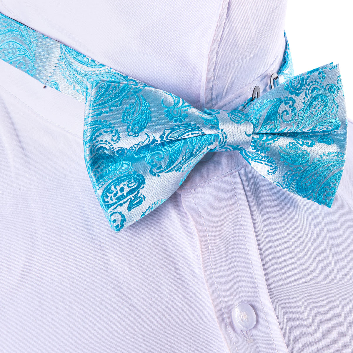 Pale Blue Silver Paisley Silk Bow Tie Set bow ties - Sophisticated Gentlemen