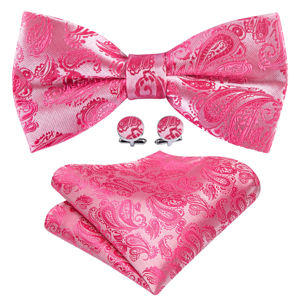 Pink Paisley Silk Bow Tie Set bow ties - Sophisticated Gentlemen