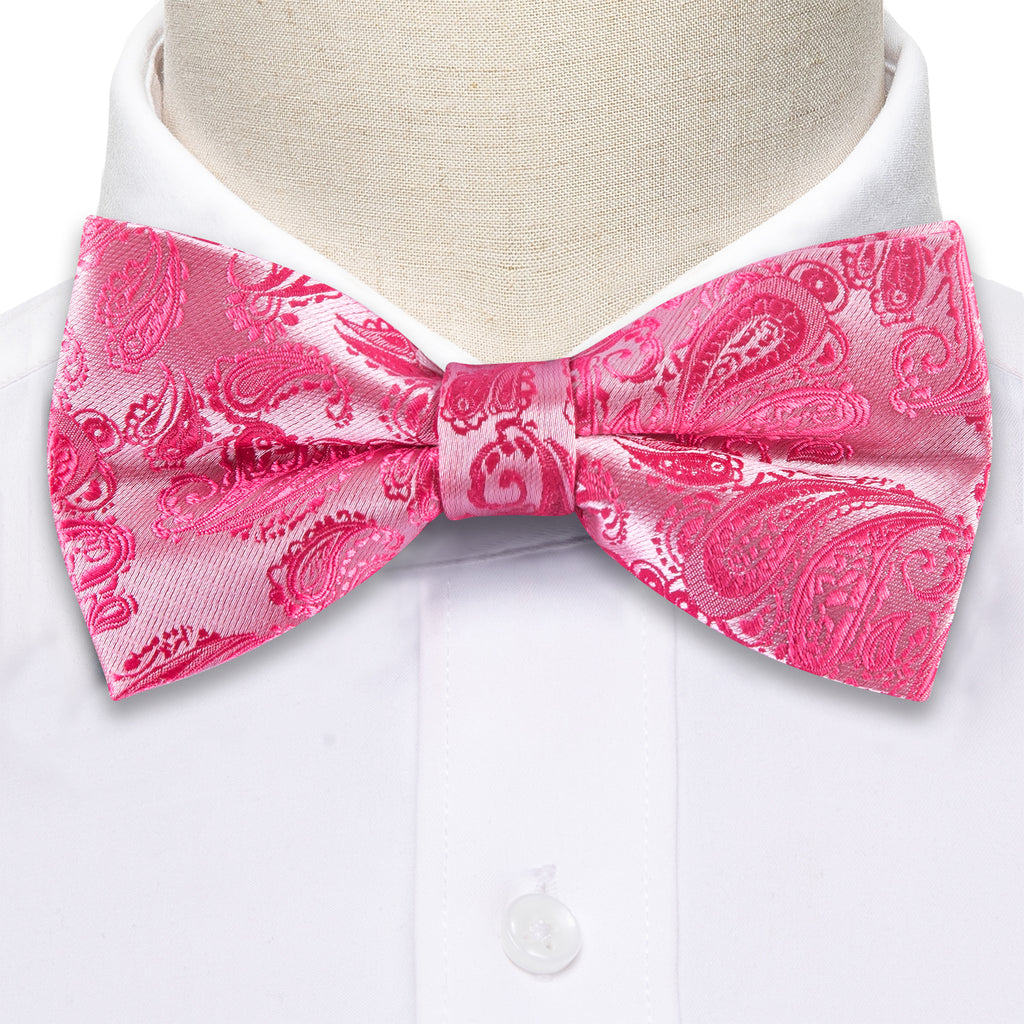 Pink Paisley Silk Bow Tie Set bow ties - Sophisticated Gentlemen