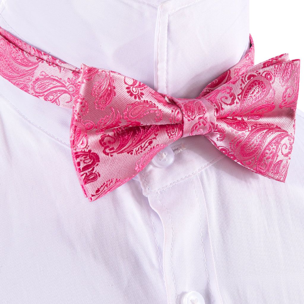 Pink Paisley Silk Bow Tie Set bow ties - Sophisticated Gentlemen