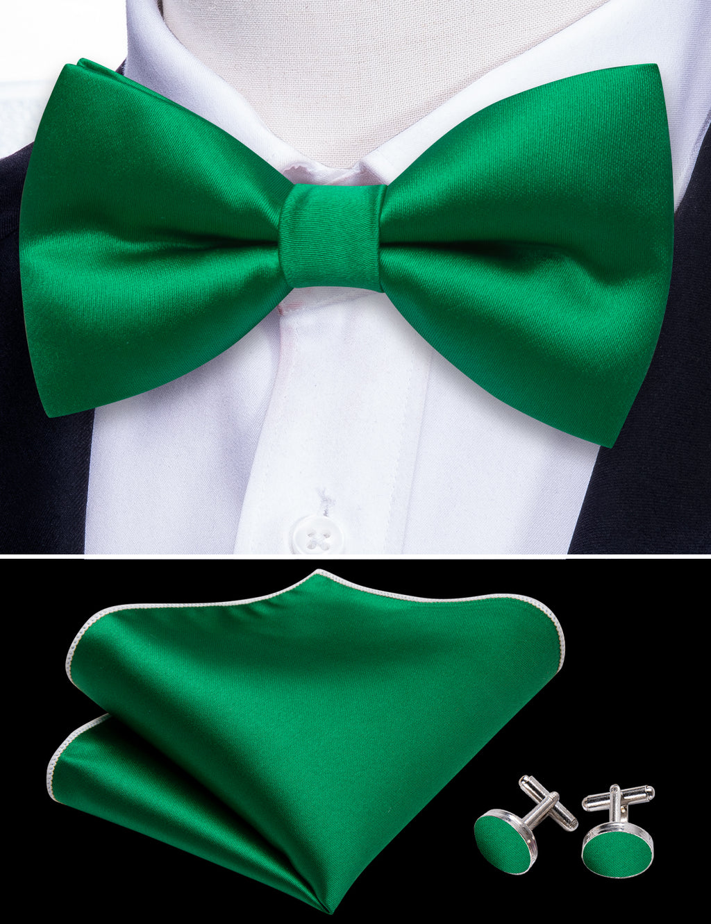 Grass Green Solid Silk Bow Tie Set bow ties - Sophisticated Gentlemen