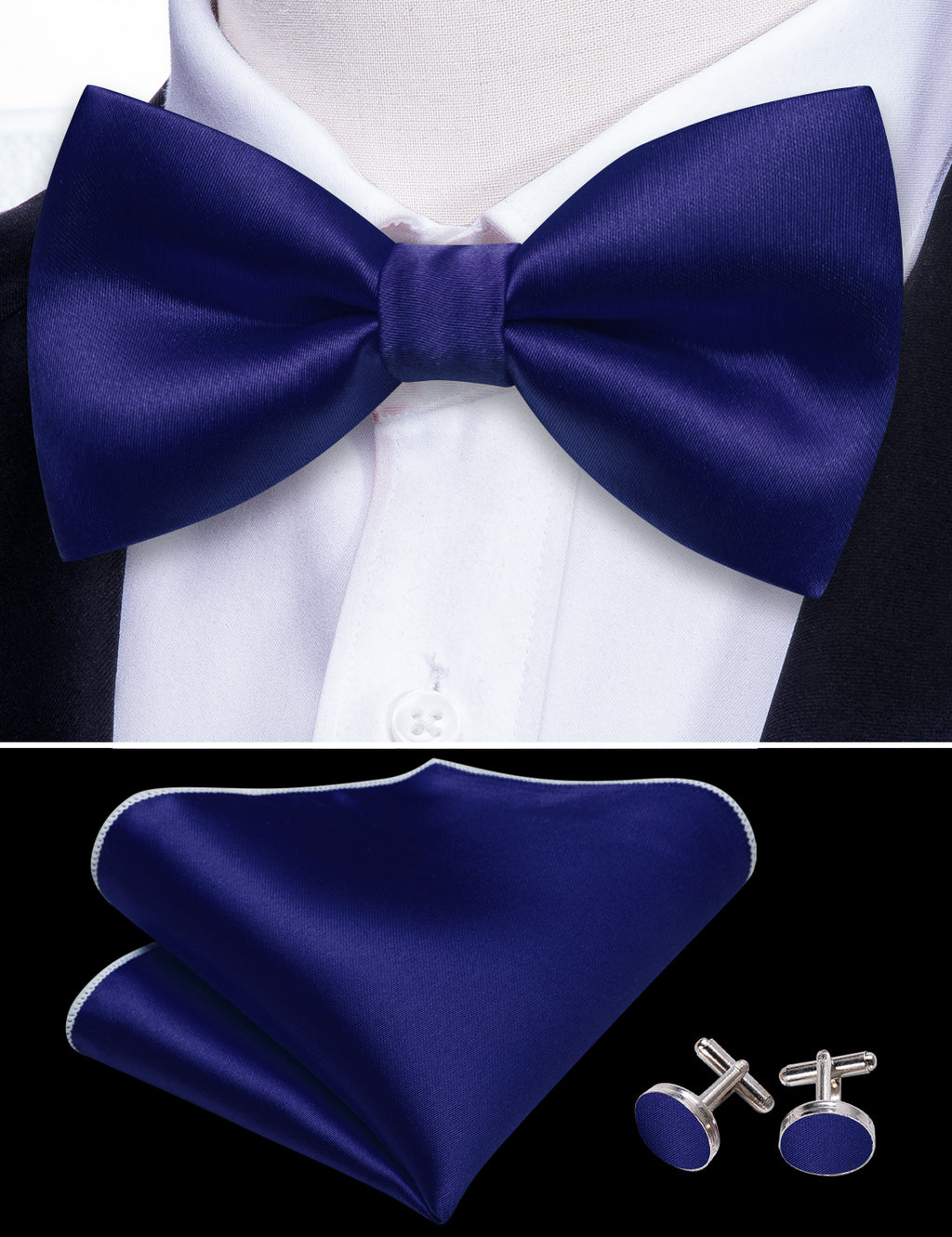 Cobalt Blue Solid Silk Bow Tie Set bow ties - Sophisticated Gentlemen