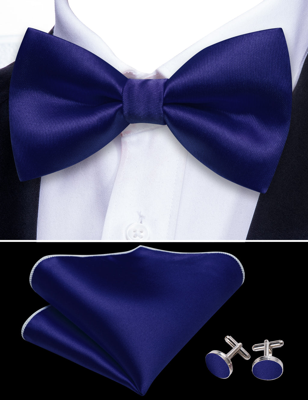 Cobalt Blue Solid Silk Bow Tie Set bow ties - Sophisticated Gentlemen