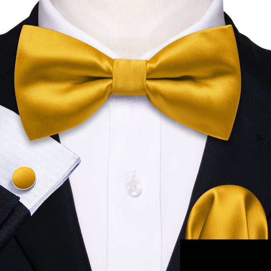 Stopped production _Golden Solid Silk Bow Tie Set bow ties - Sophisticated Gentlemen