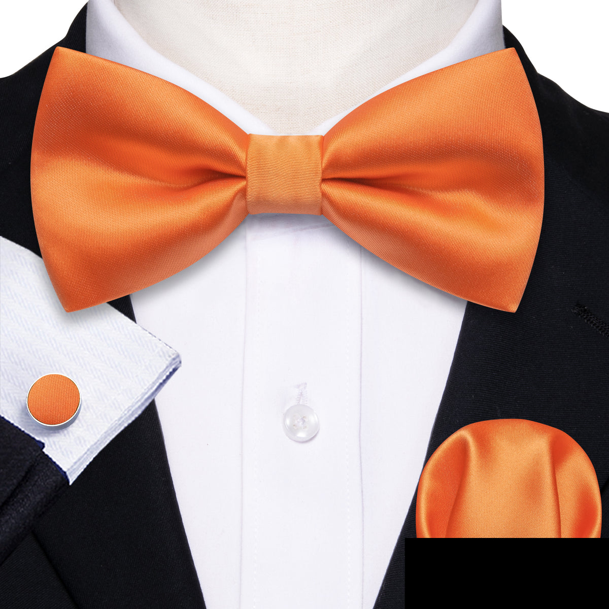 Orange Solid Silk Bow Tie Set bow ties - Sophisticated Gentlemen