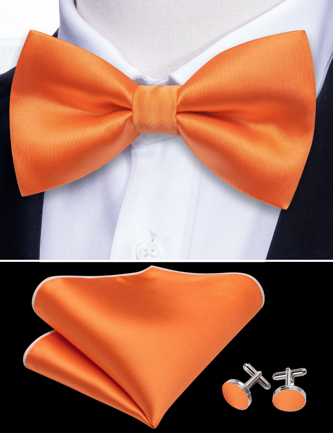Orange Solid Silk Bow Tie Set bow ties - Sophisticated Gentlemen