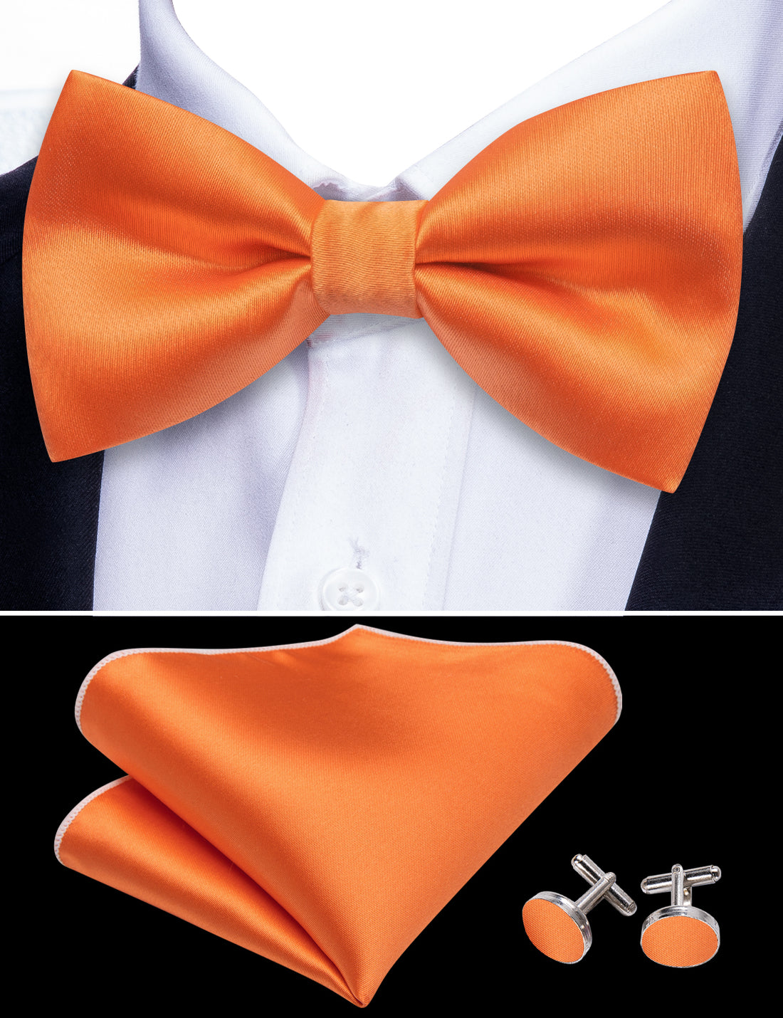 Orange Solid Silk Bow Tie Set bow ties - Sophisticated Gentlemen