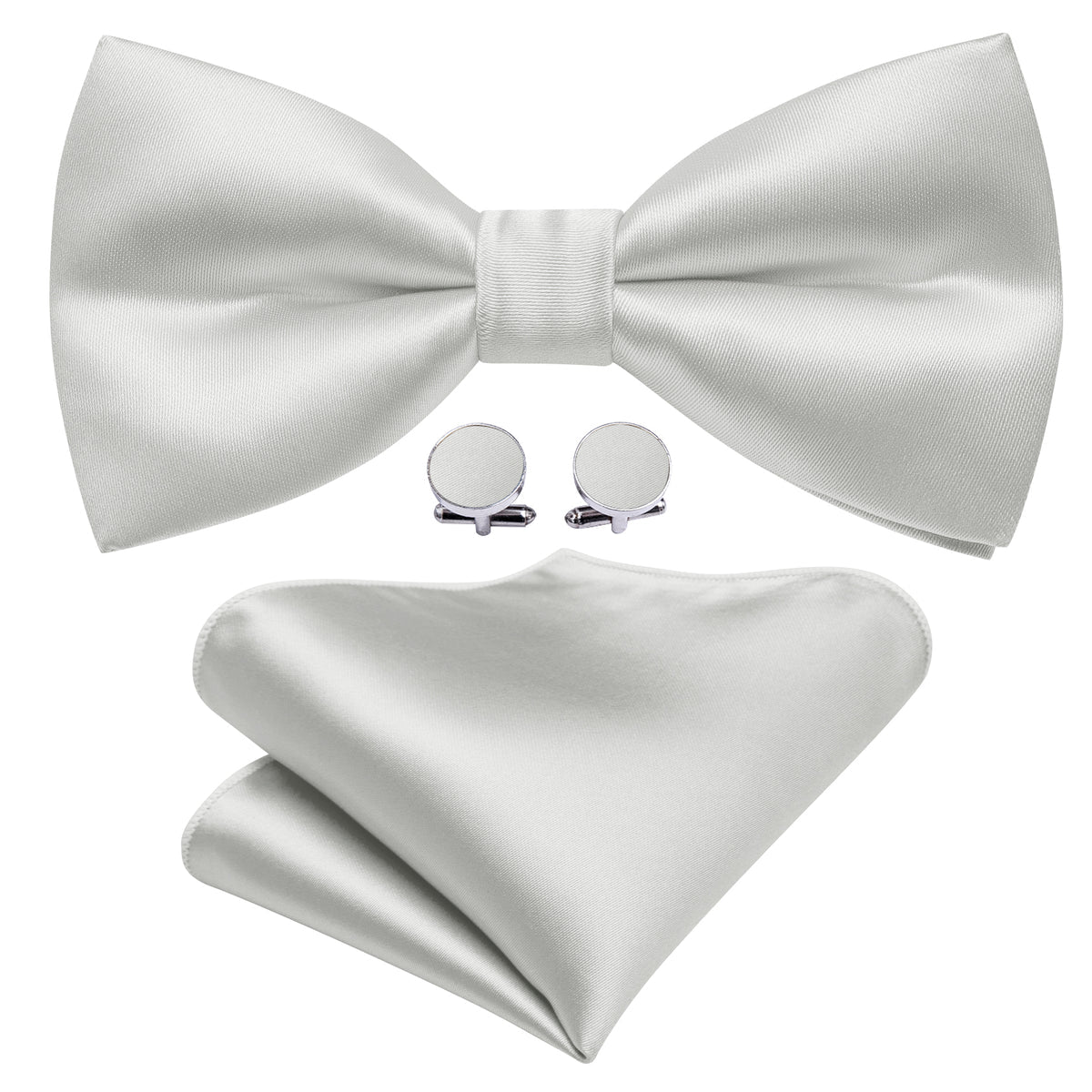 White Grey Solid Satin Bow Tie Set bow ties - Sophisticated Gentlemen