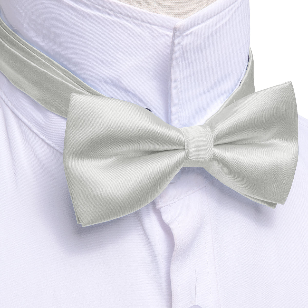 White Grey Solid Satin Bow Tie Set bow ties - Sophisticated Gentlemen