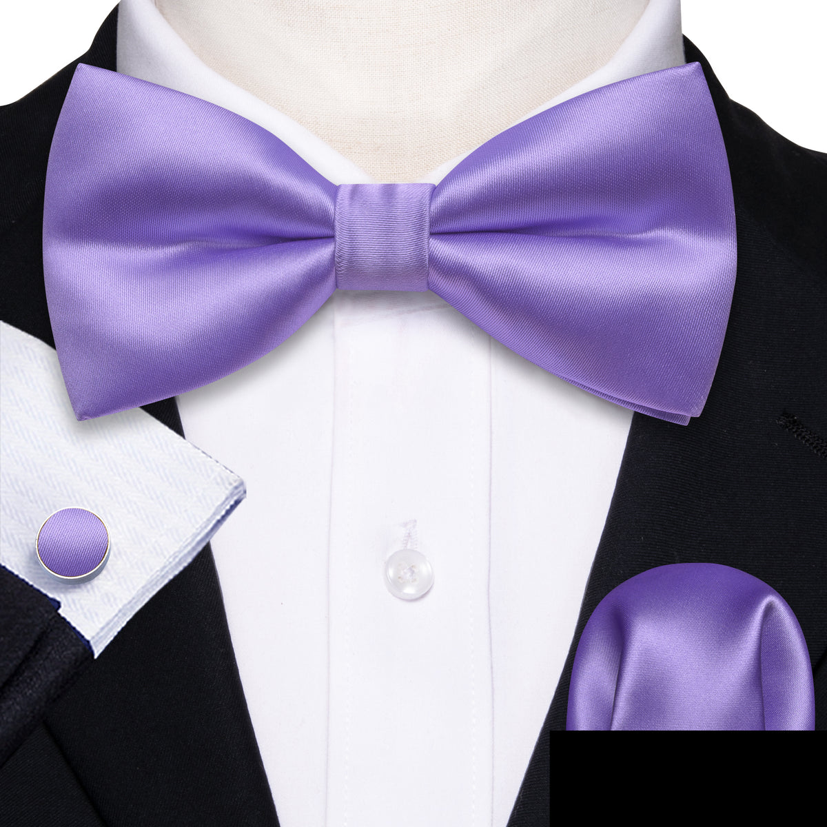 Purple Solid Silk Bow Tie Set bow ties - Sophisticated Gentlemen