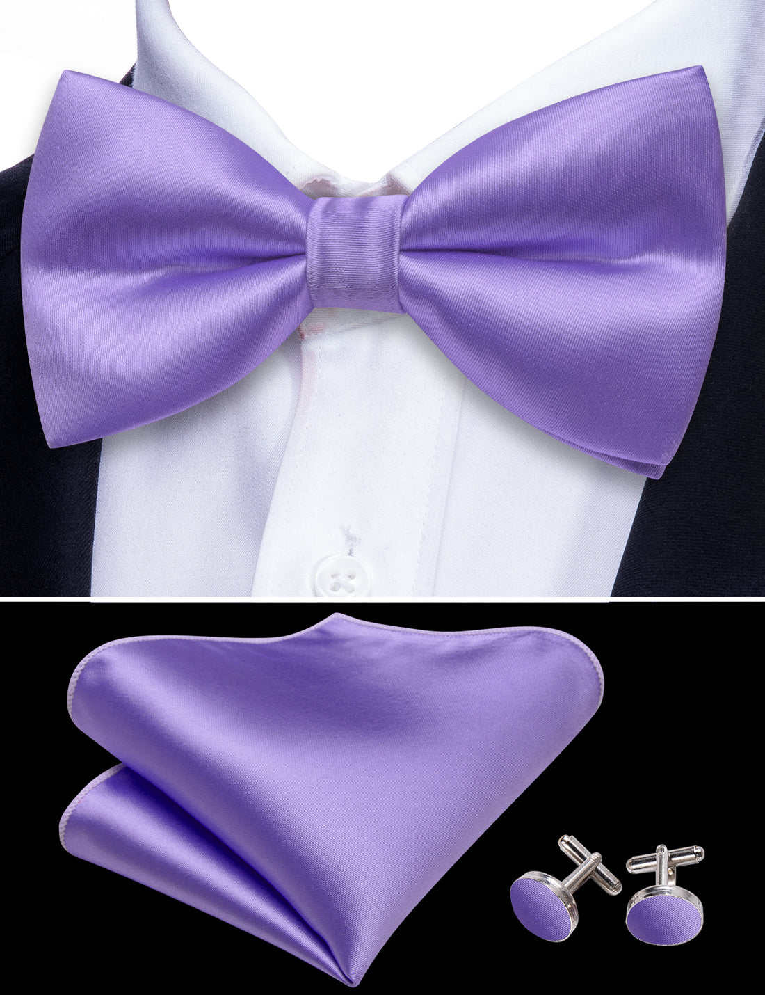 Purple Solid Silk Bow Tie Set bow ties - Sophisticated Gentlemen