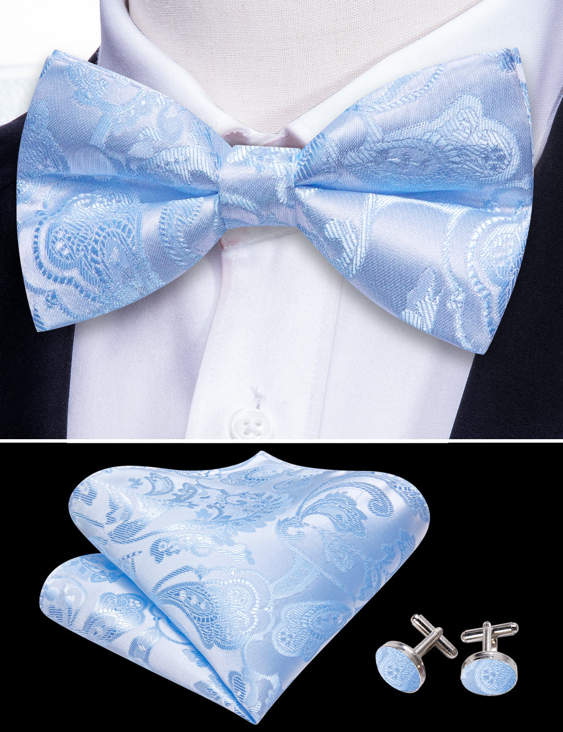 Blue Paisley Silk Bow Tie Set bow ties - Sophisticated Gentlemen