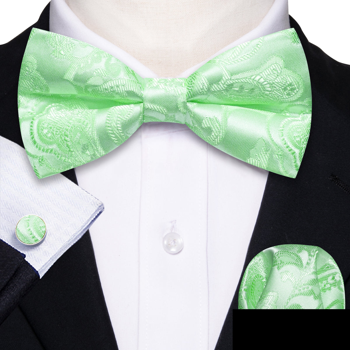 Turquoise Green Paisley Silk Bow Tie Set bow ties - Sophisticated Gentlemen