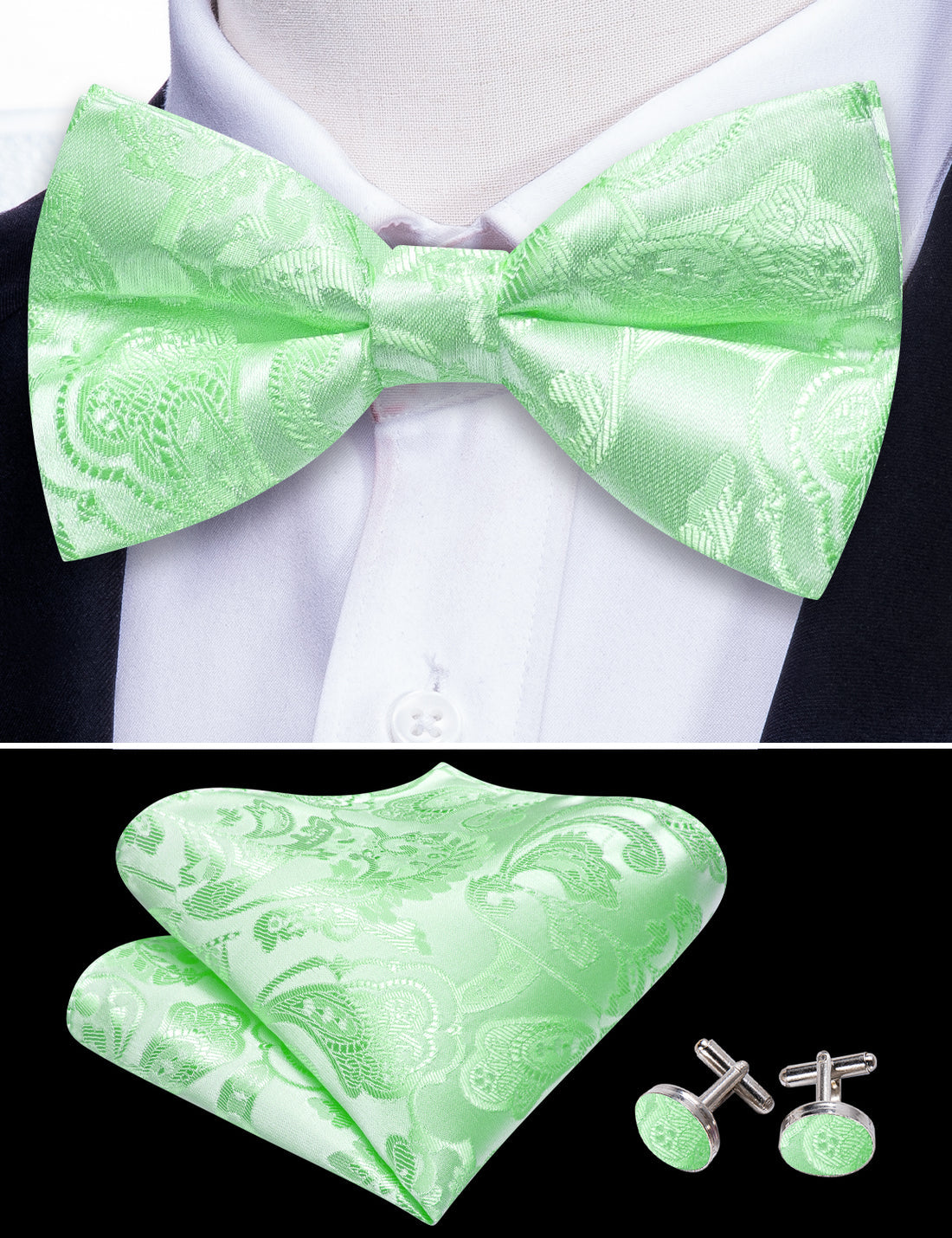 Turquoise Green Paisley Silk Bow Tie Set bow ties - Sophisticated Gentlemen