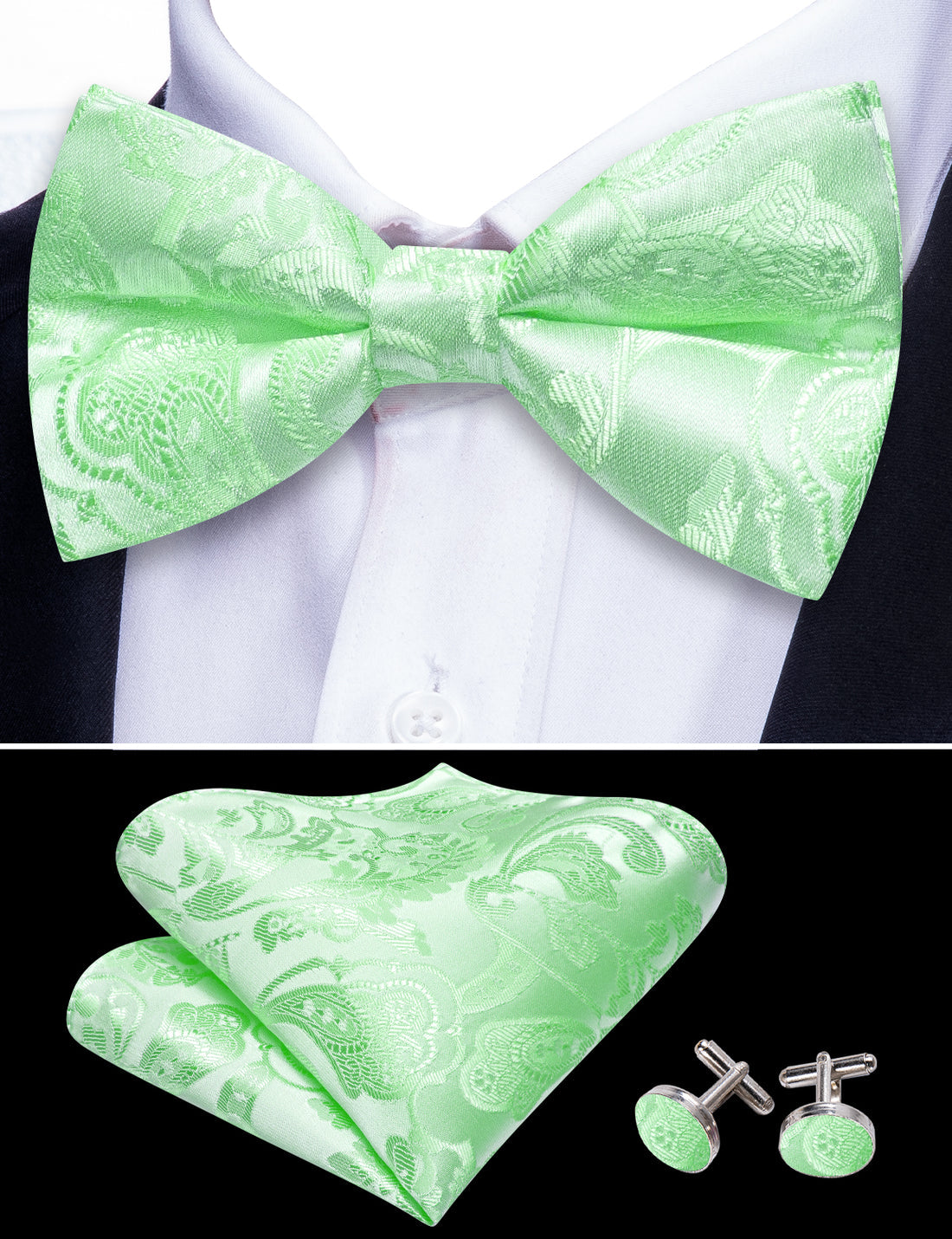 Turquoise Green Paisley Silk Bow Tie Set bow ties - Sophisticated Gentlemen