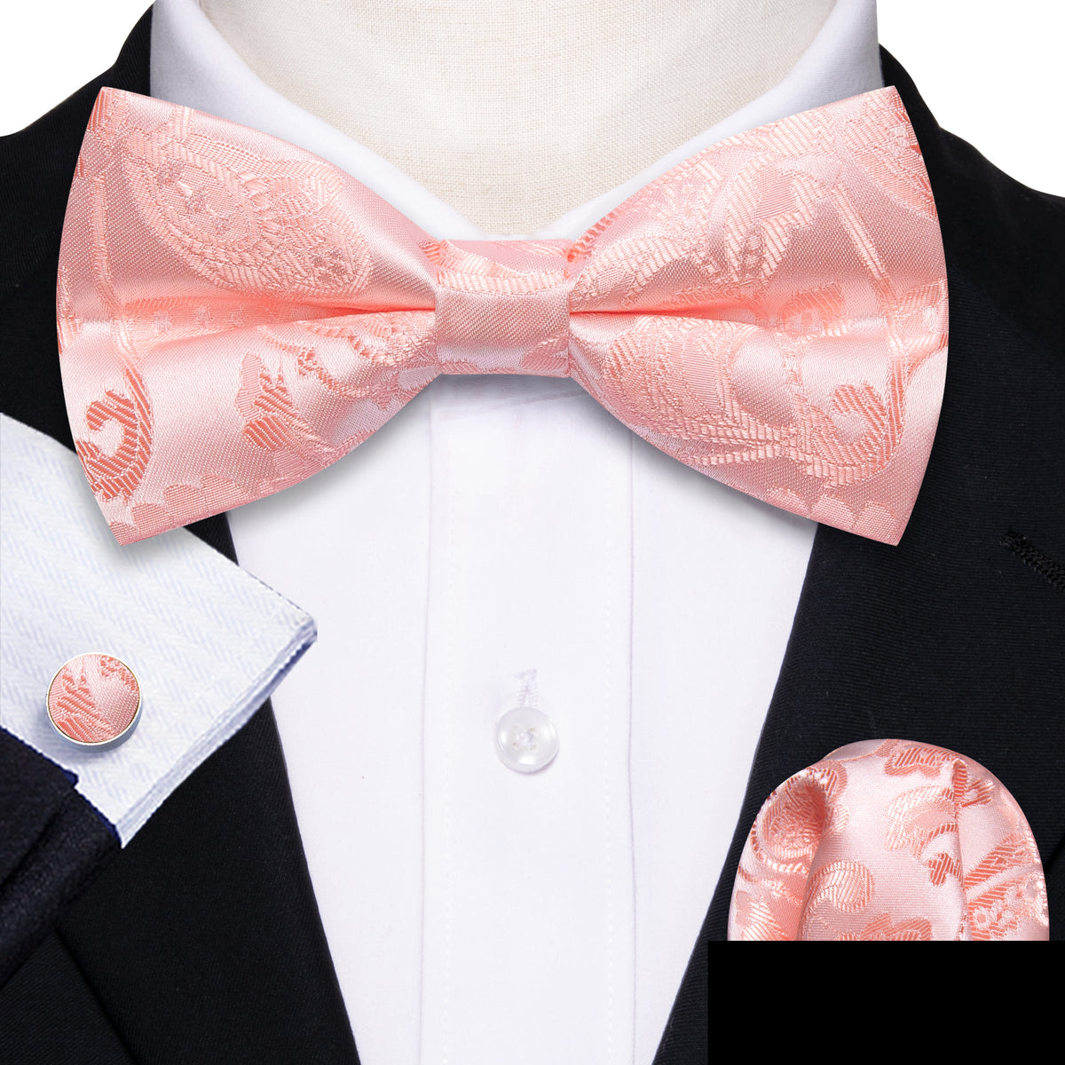 Pink Paisley Silk Bow Tie Set bow ties - Sophisticated Gentlemen