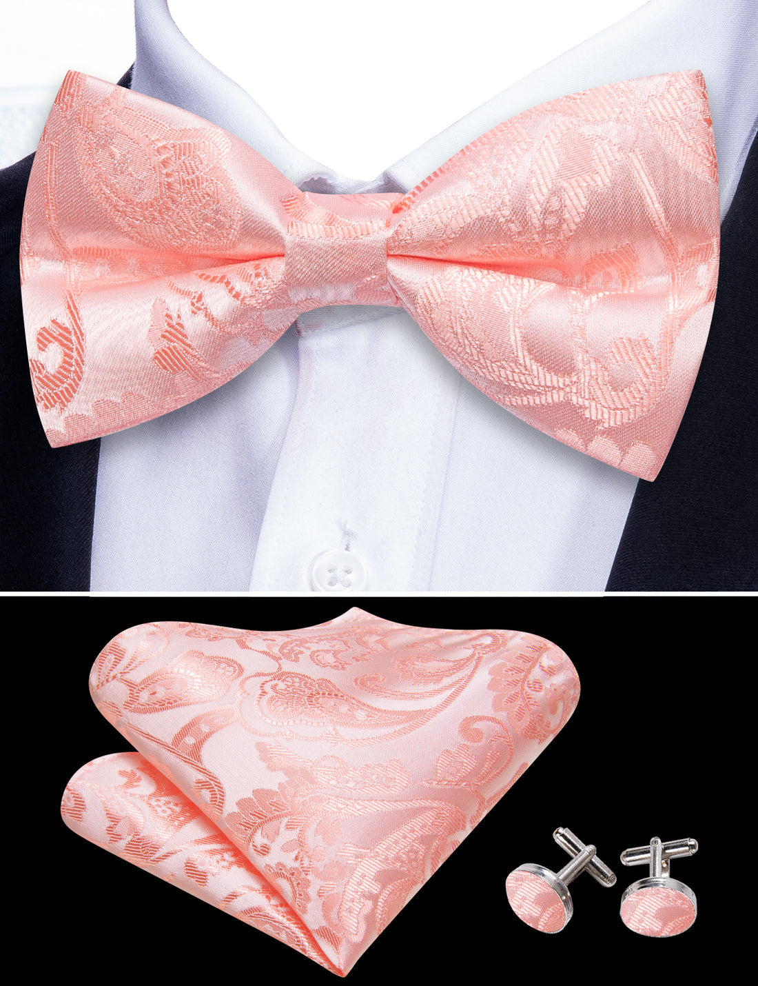 Pink Paisley Silk Bow Tie Set bow ties - Sophisticated Gentlemen