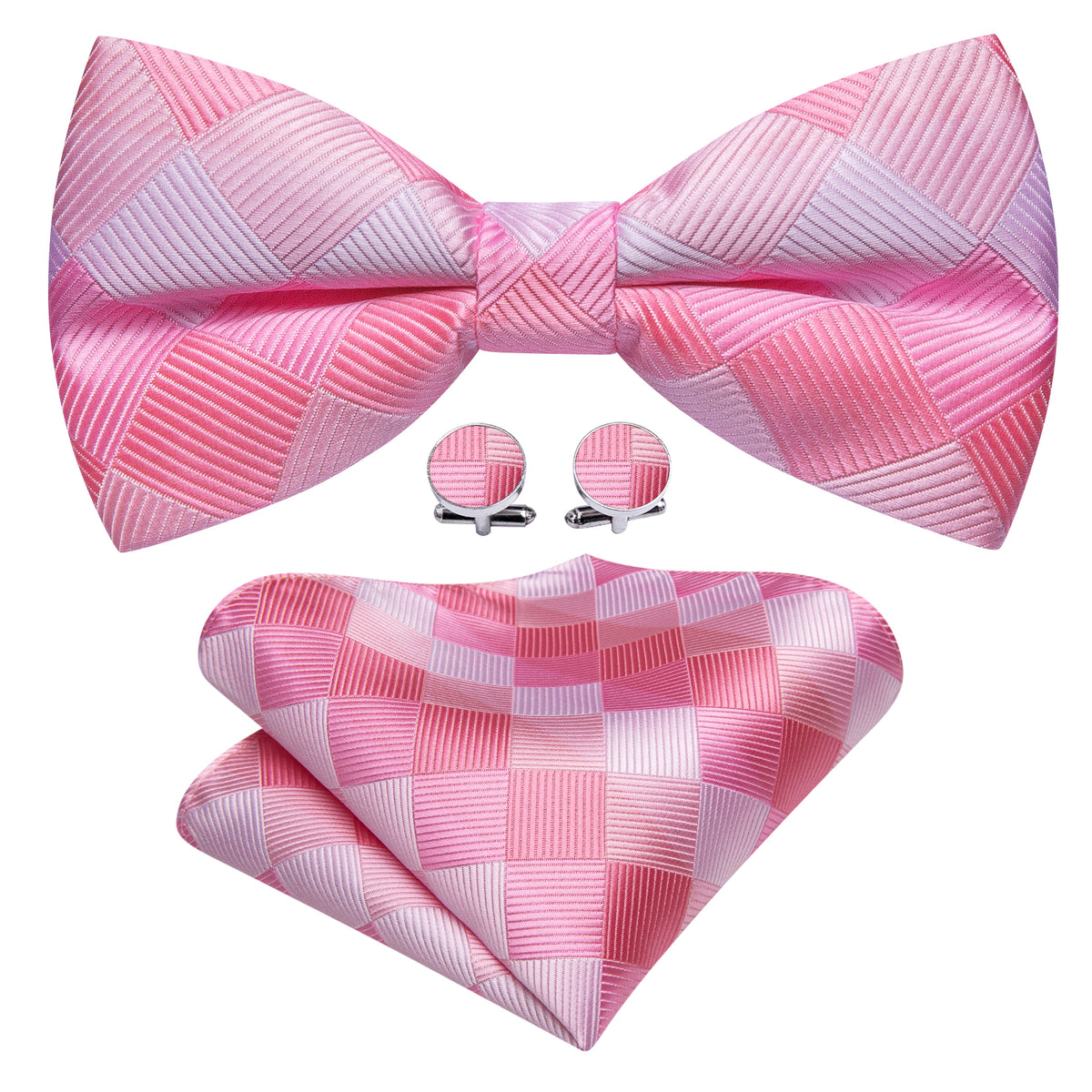 Pink White Plaid Silk Bow Tie Set bow ties - Sophisticated Gentlemen
