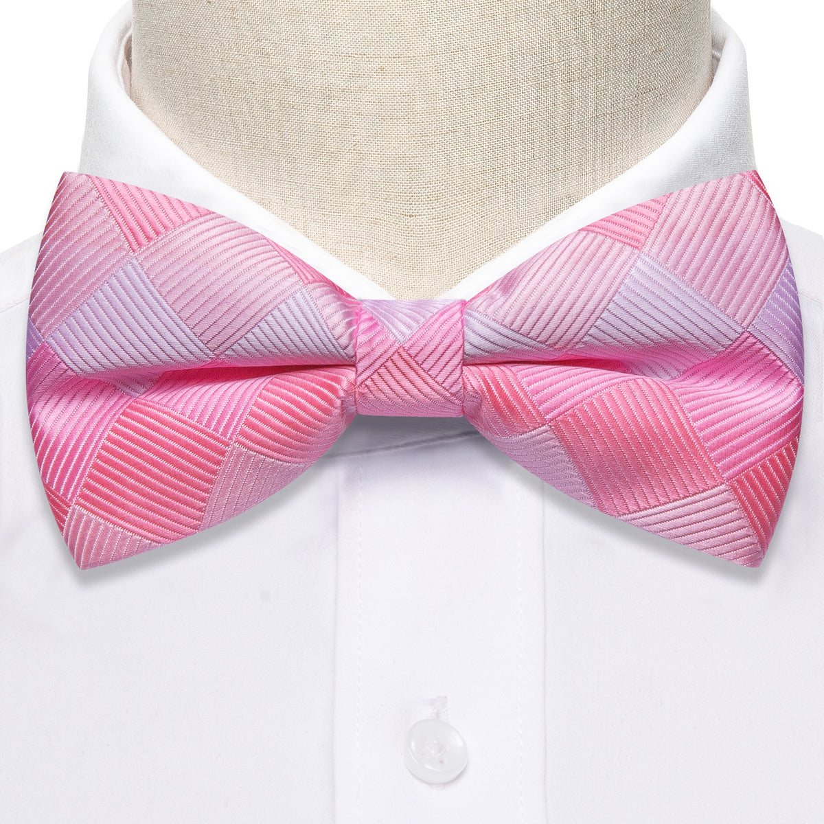Pink White Plaid Silk Bow Tie Set bow ties - Sophisticated Gentlemen