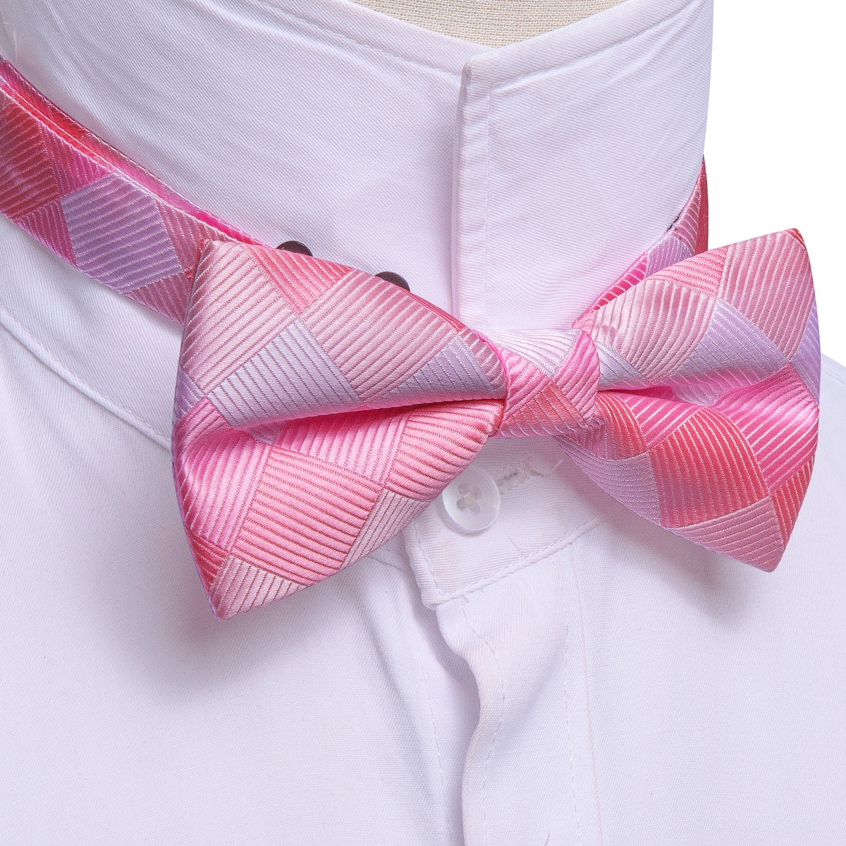 Pink White Plaid Silk Bow Tie Set bow ties - Sophisticated Gentlemen