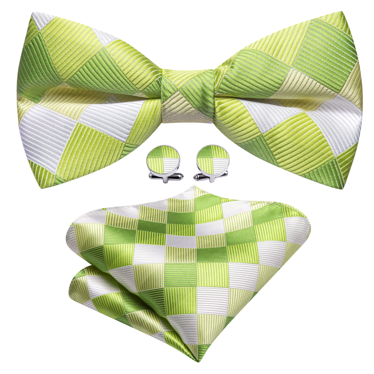 Green White Plaid Silk Bow Tie Set bow ties - Sophisticated Gentlemen
