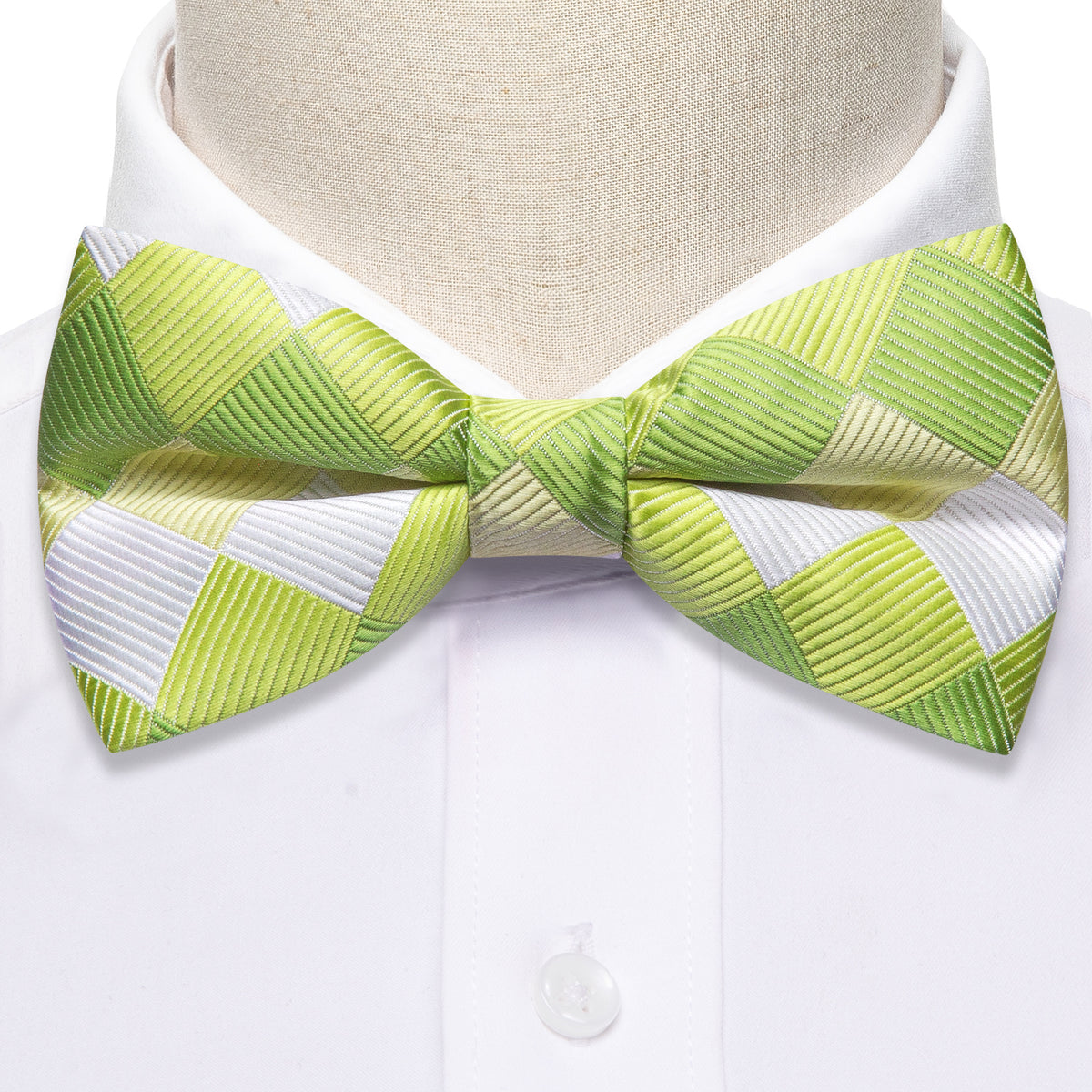 Green White Plaid Silk Bow Tie Set bow ties - Sophisticated Gentlemen