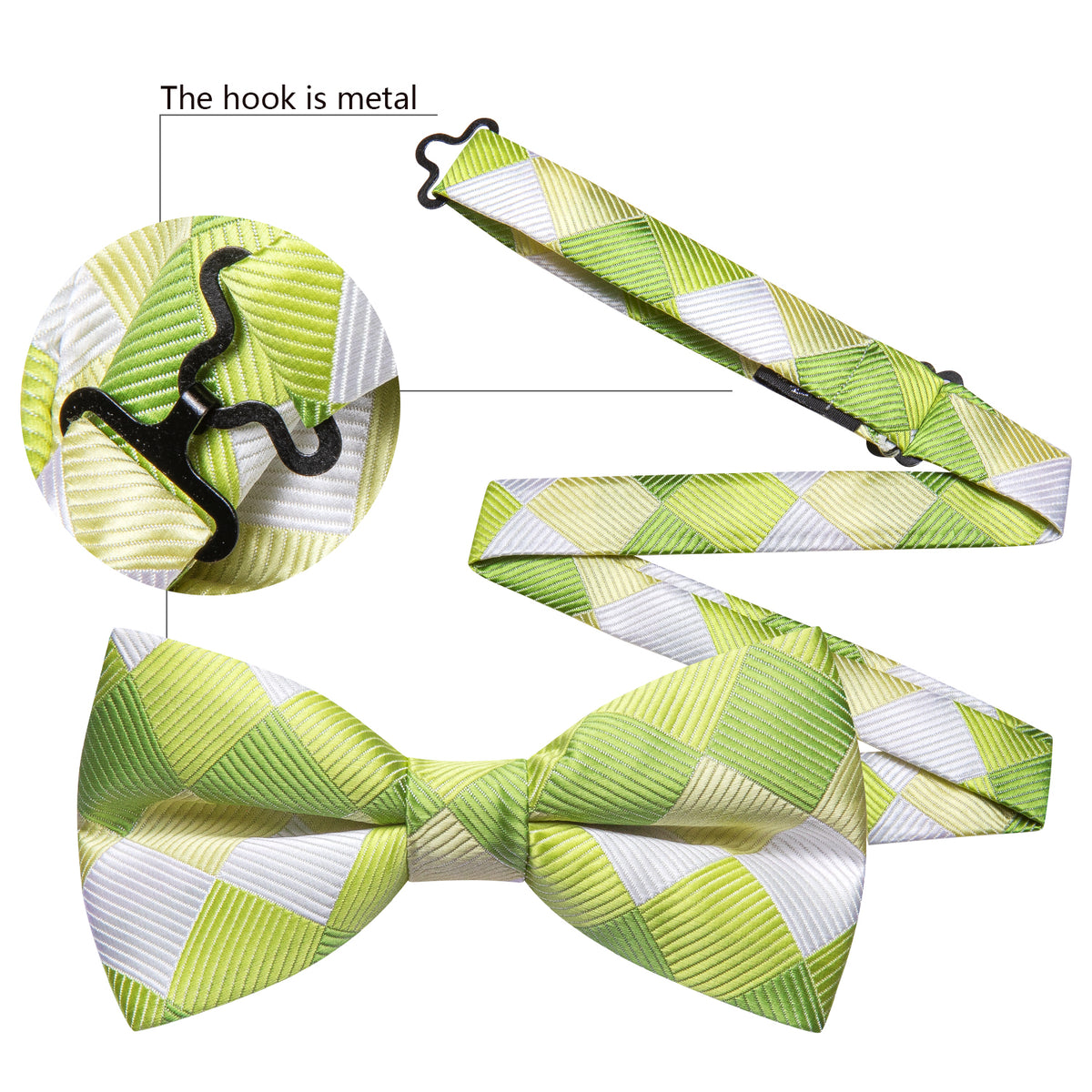 Green White Plaid Silk Bow Tie Set bow ties - Sophisticated Gentlemen