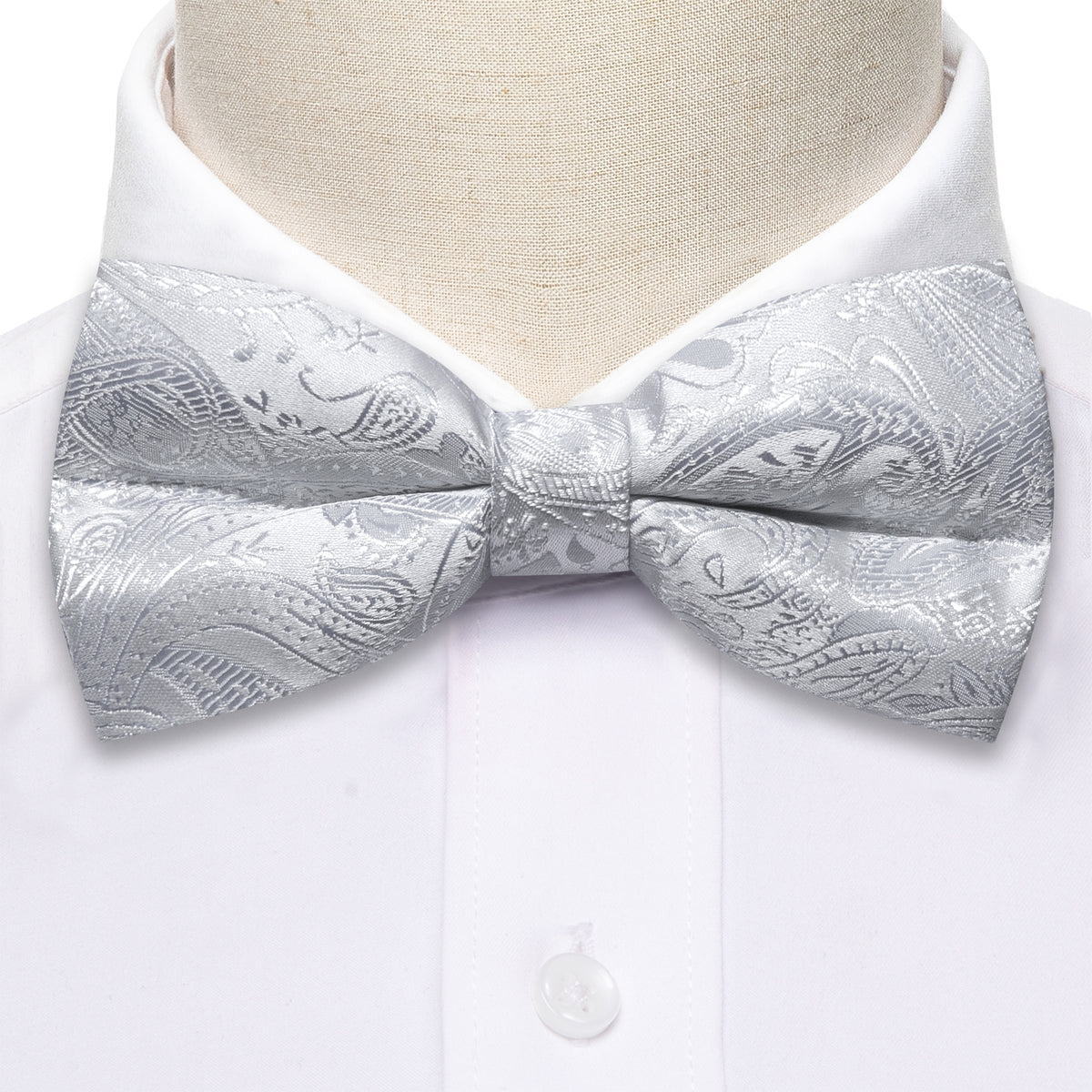 Silver White Paisley Bow Tie Set bow ties - Sophisticated Gentlemen