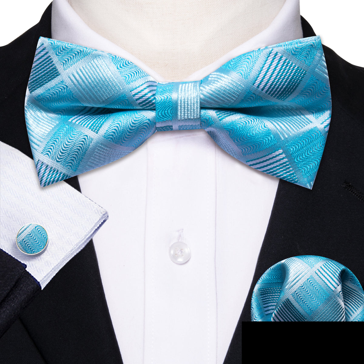 Blue Plaid Bow Tie Set bow ties - Sophisticated Gentlemen