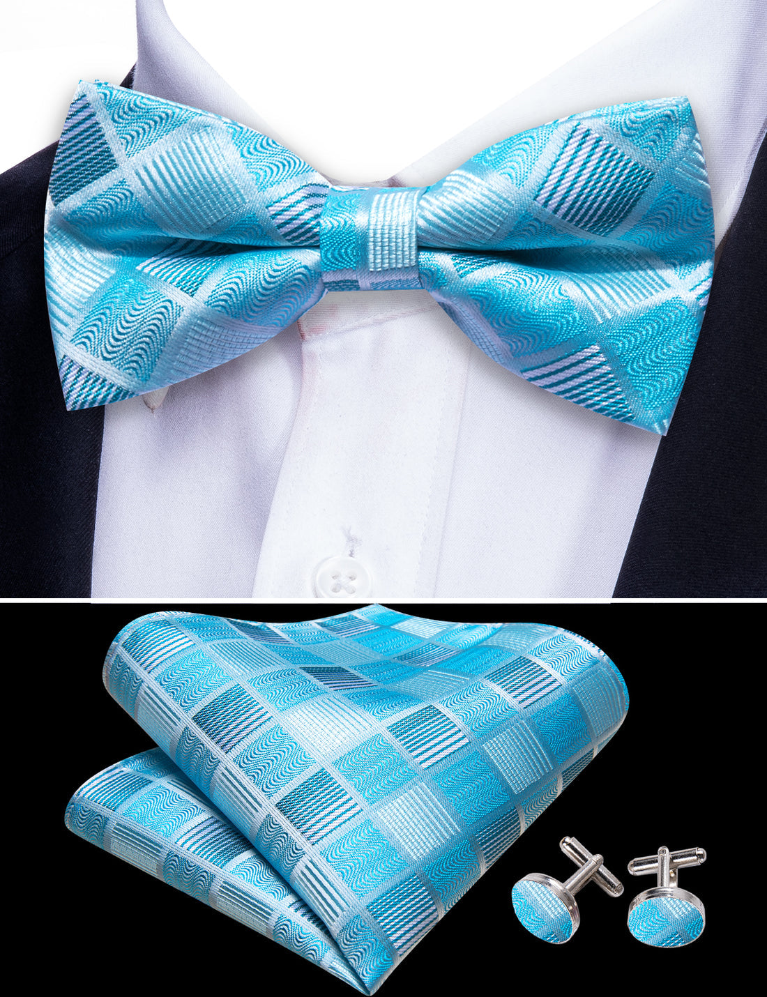 Blue Plaid Bow Tie Set bow ties - Sophisticated Gentlemen