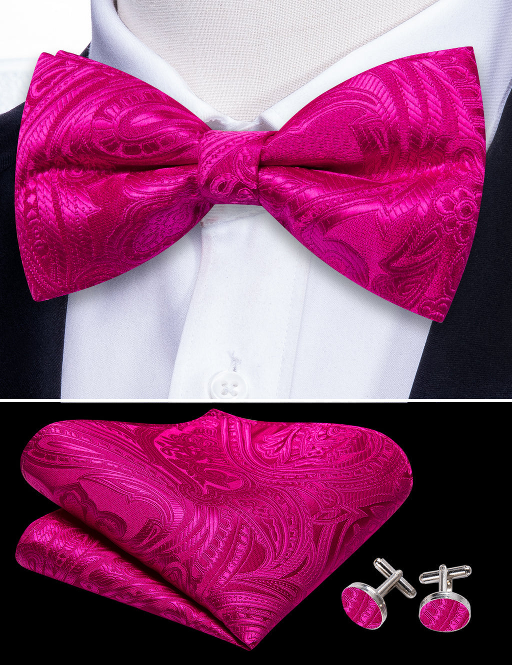 Rose Red Paisley Bow Tie Set bow ties - Sophisticated Gentlemen
