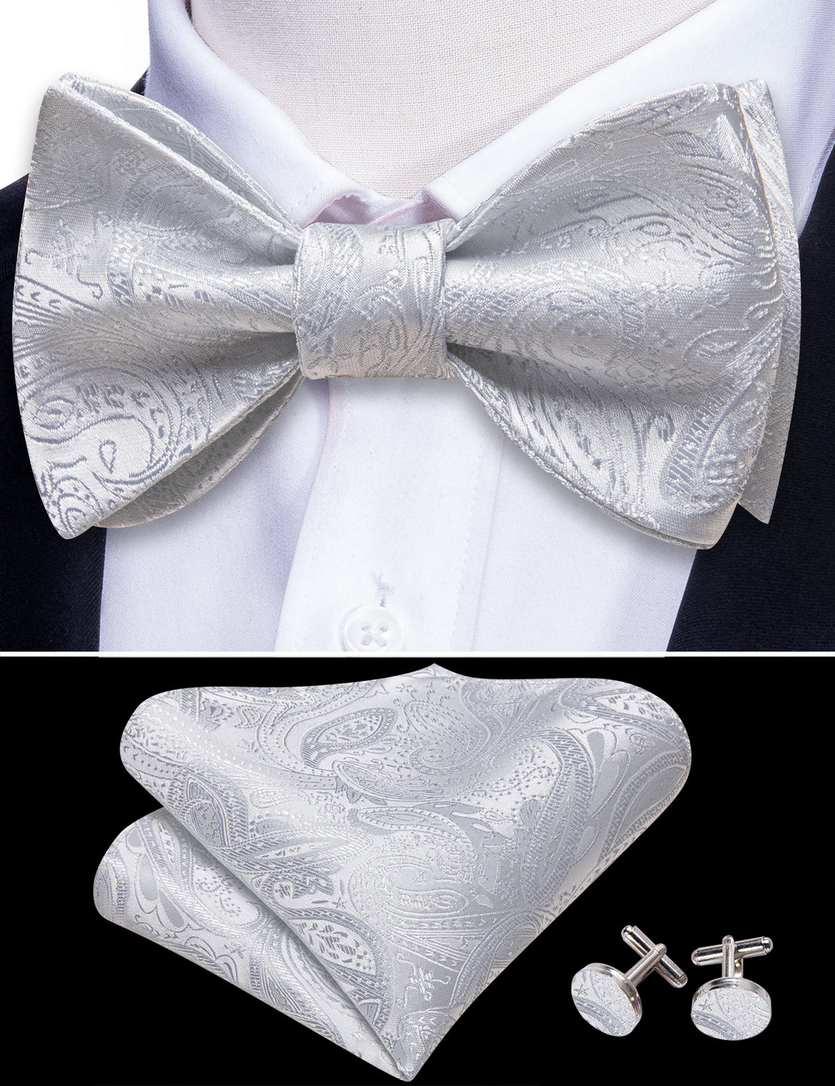 White Paisley Bow Tie Set bow ties - Sophisticated Gentlemen