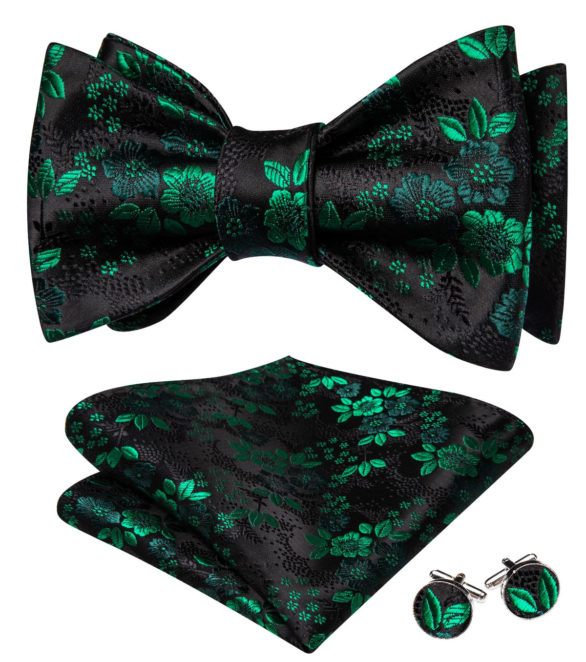 Black Green Floral Bow Tie Set bow ties - Sophisticated Gentlemen