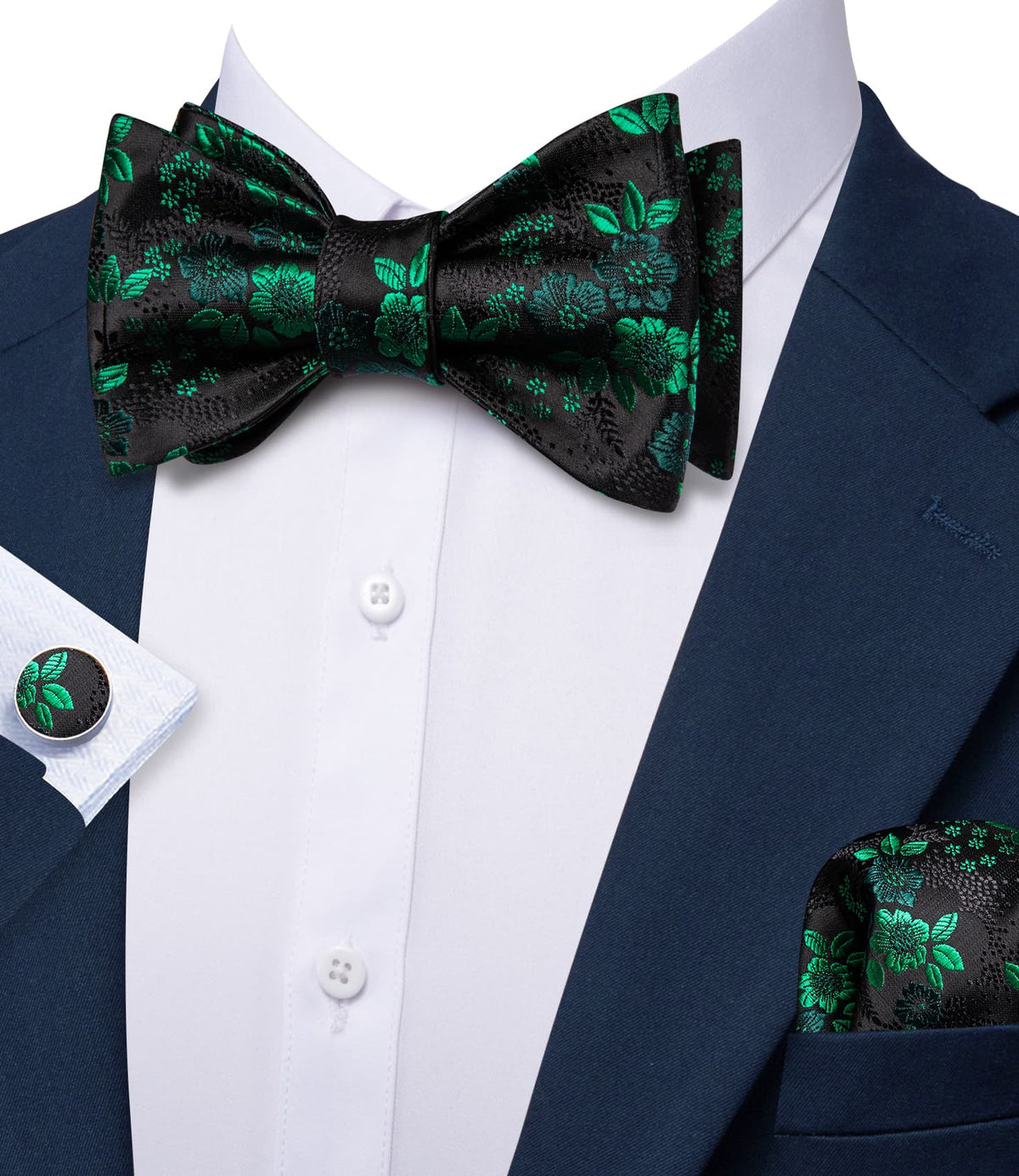 Black Green Floral Bow Tie Set bow ties - Sophisticated Gentlemen