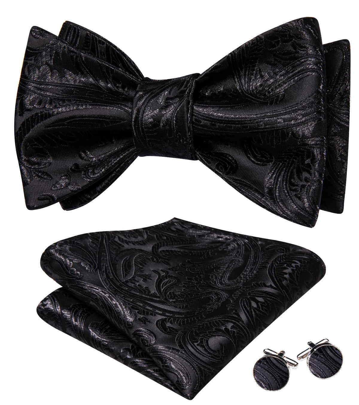 Black Paisley Jacquard Bow Tie Set bow ties - Sophisticated Gentlemen