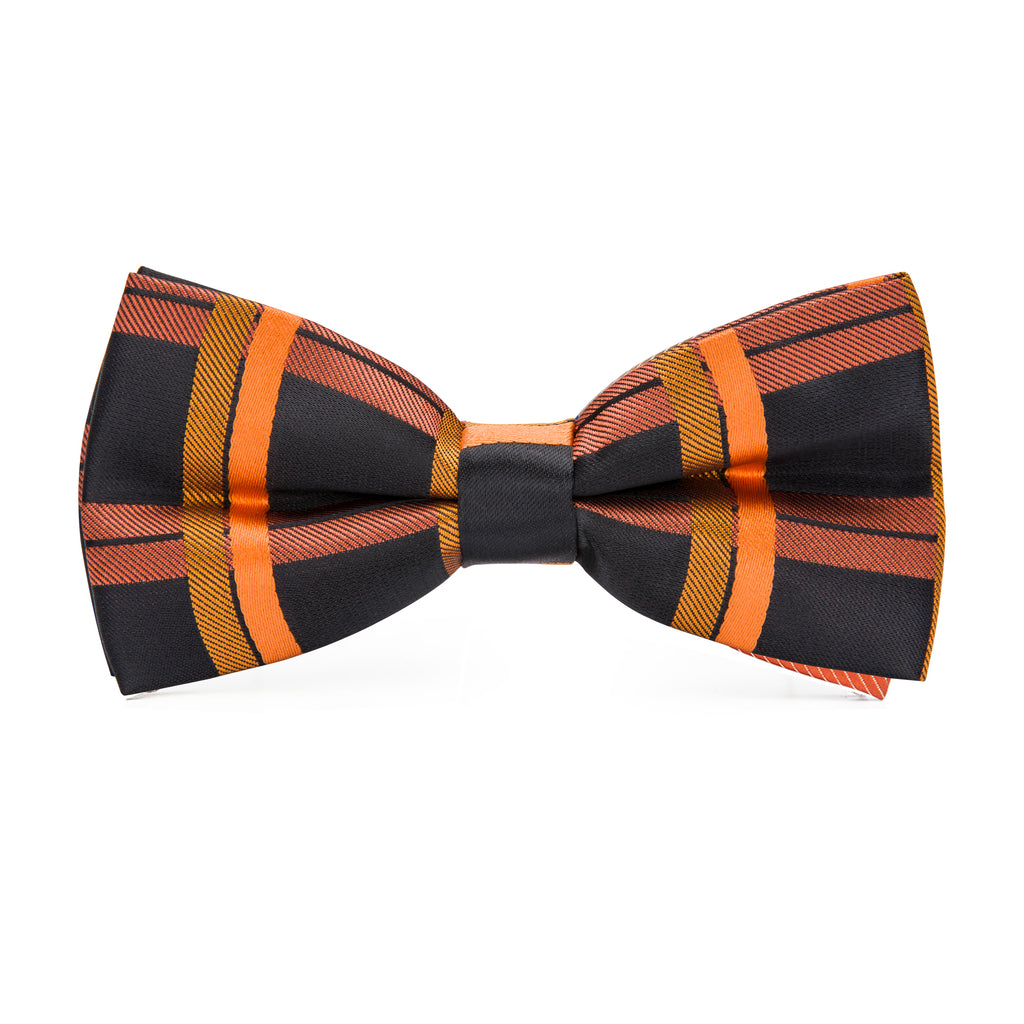 Black Orange Plaid Bow Tie Set bow ties - Sophisticated Gentlemen