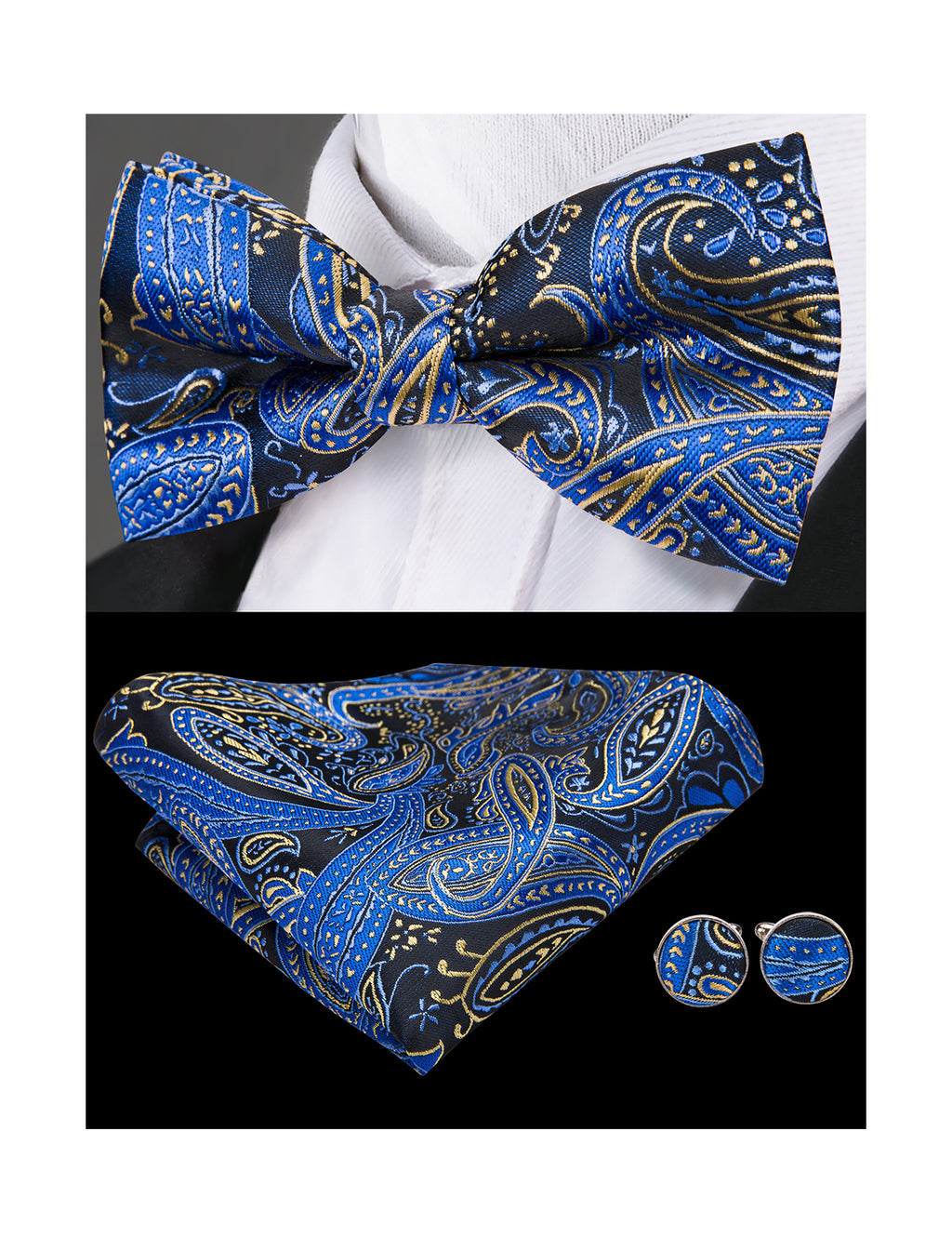 Blue Paisley Bow Tie Set bow ties - Sophisticated Gentlemen